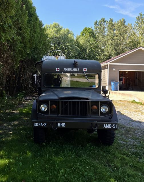 The M725 ambulance head-on with its grille and blackout lights