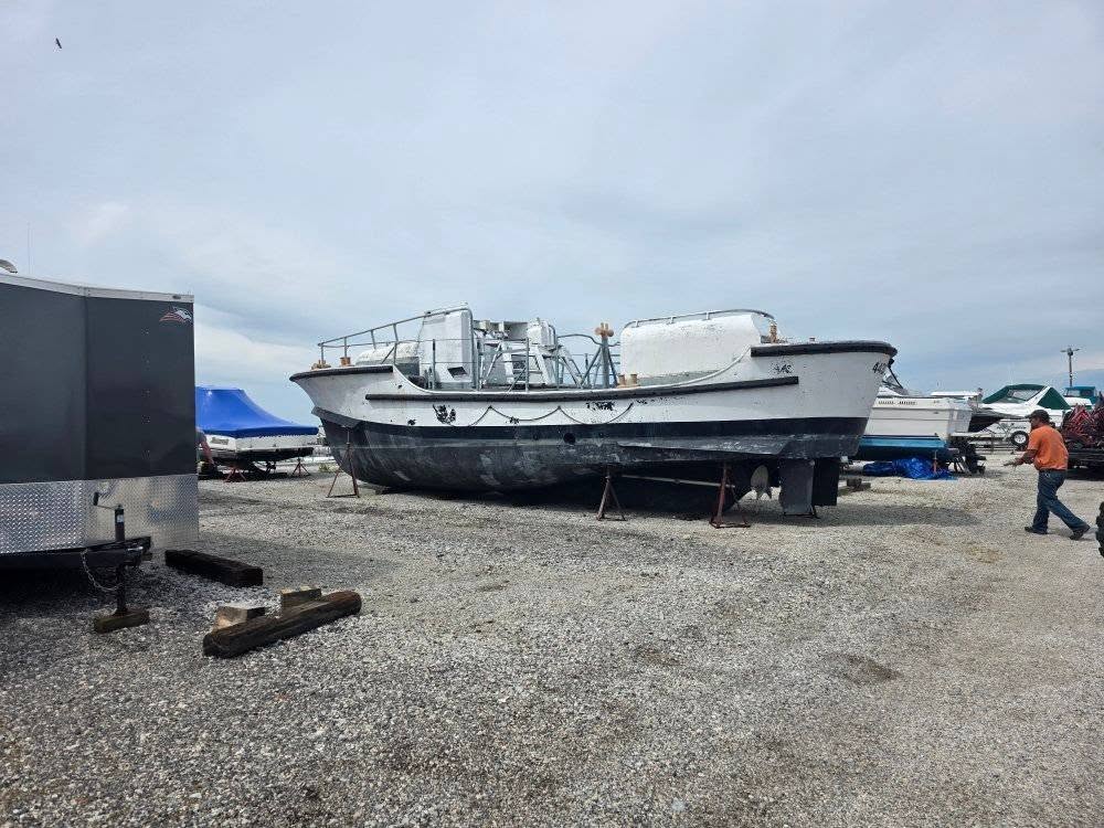 MLB 44334 on stands in the boatyard