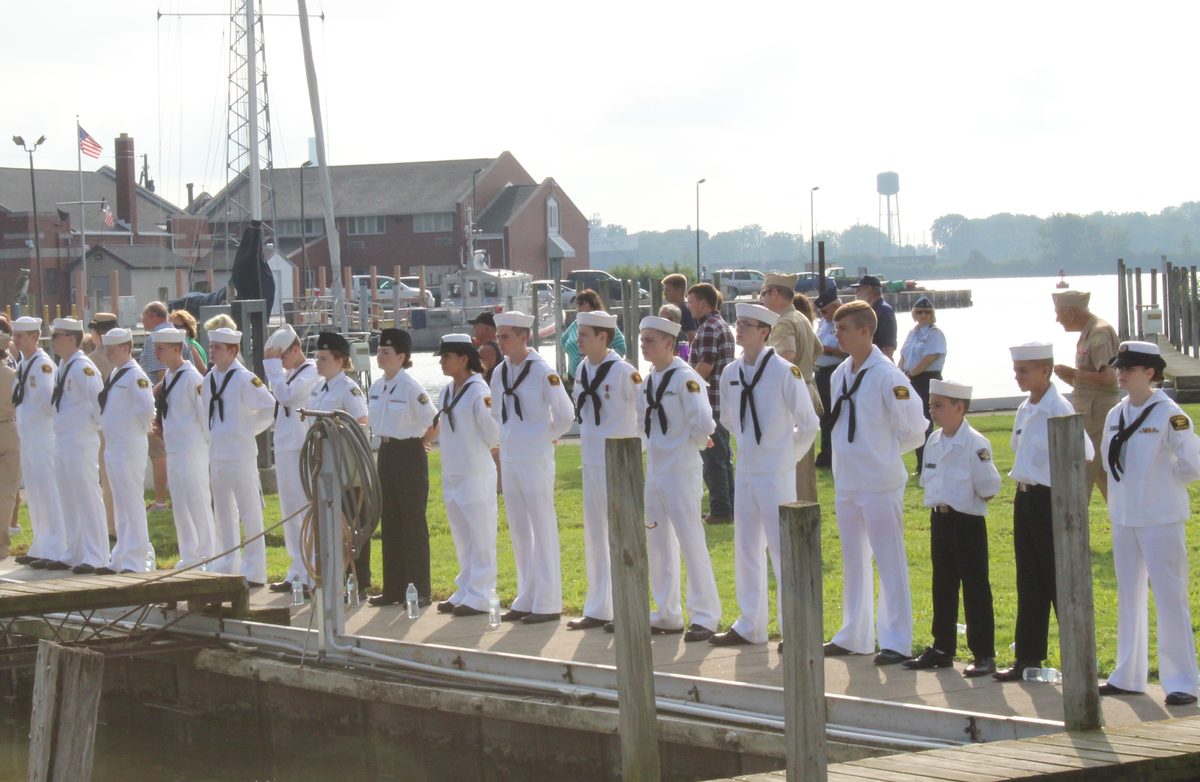 Sea Cadets in formation on the dock